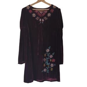 Double D Ranch Texas Dress Womens Large Velvet Purple Embroidered Boho Festival